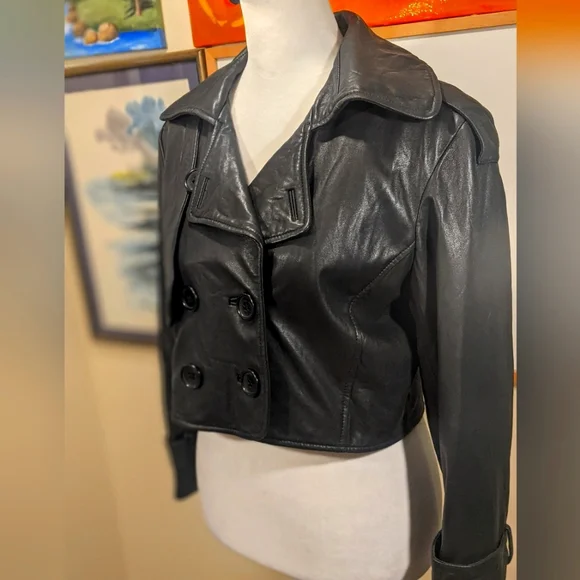 NWT washed lamb leather DOMA Cropped Trench Jacket SZ M